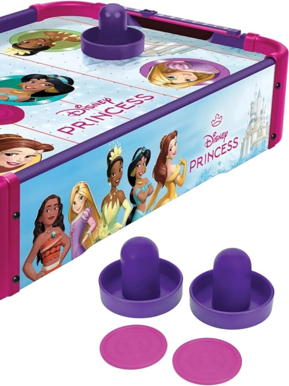 Disney Princesses Wooden Tabletop Air Hockey Game Real Arcade-Style Play with 2